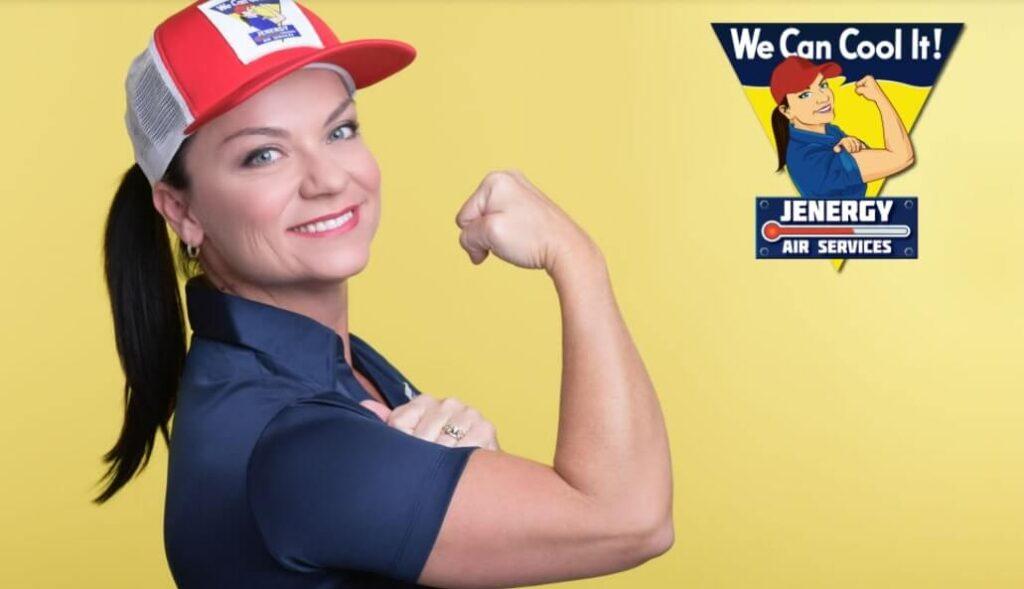 Jennifer Reynolds of Jenergy Air Services poses like Rosie the Riveter.