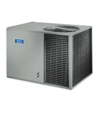 rectangular silver heat pump system with a large fan embedded in the top and grates on the right side