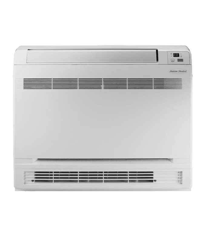 Single-zone ductless HVAC unit with light gray exterior.