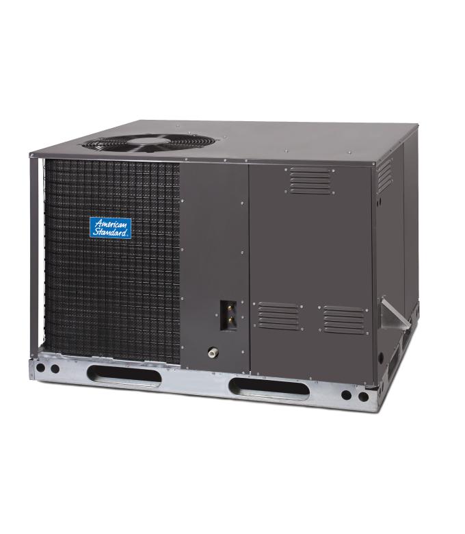 A 4yCL4 ultra-low NOx packaged unit with gray metal exterior and blue American Standard logo.