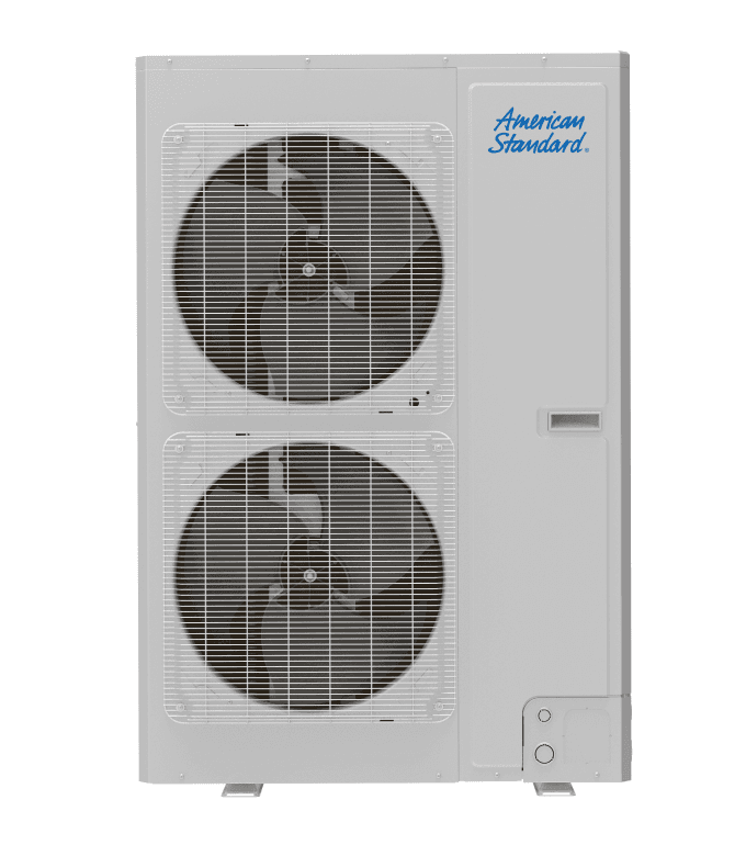 A gray multi-zone heat pump with the American Standard logo.
