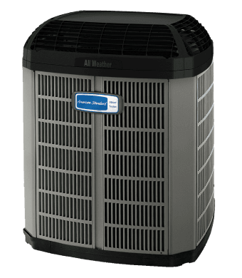 tall outdoor heat pump with a black all weather cover over the top of the unit