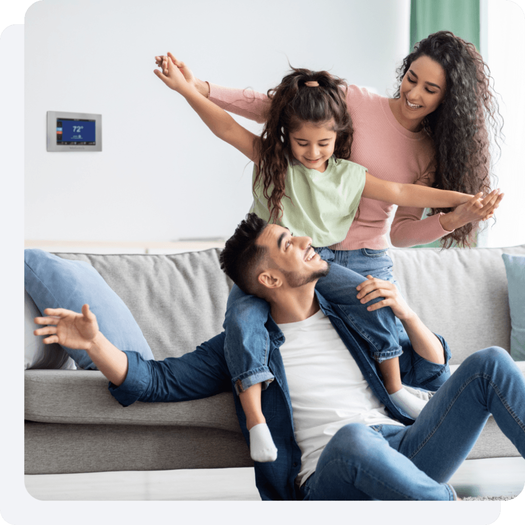 A family enjoying time together in their living room.