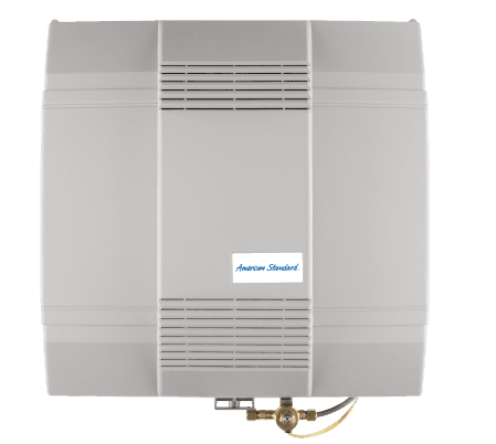 An American Standard humidifier with a white logo and blue American Standard text.