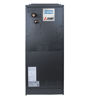 large tall black air handler with the american standard logo printed on the front side