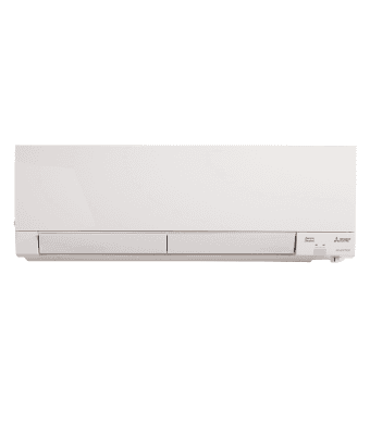 thin gray rectangular high efficiency heat pump with 2 small rectangular panels on the bottom right of the front