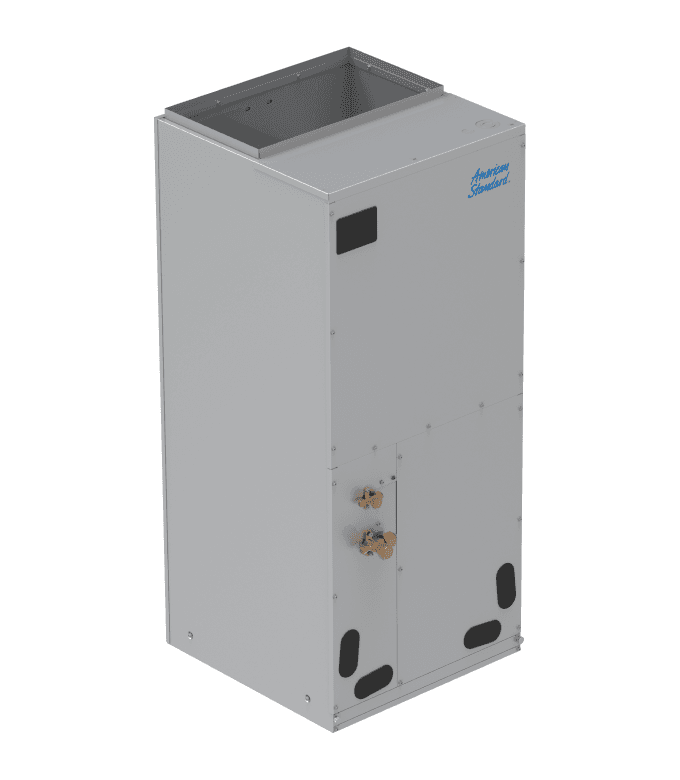 A Quest cold climate air handler with a light gray box