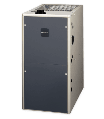 rectangular gas furnace with a black front panel with silver l9x1 ultra low nox inscribed