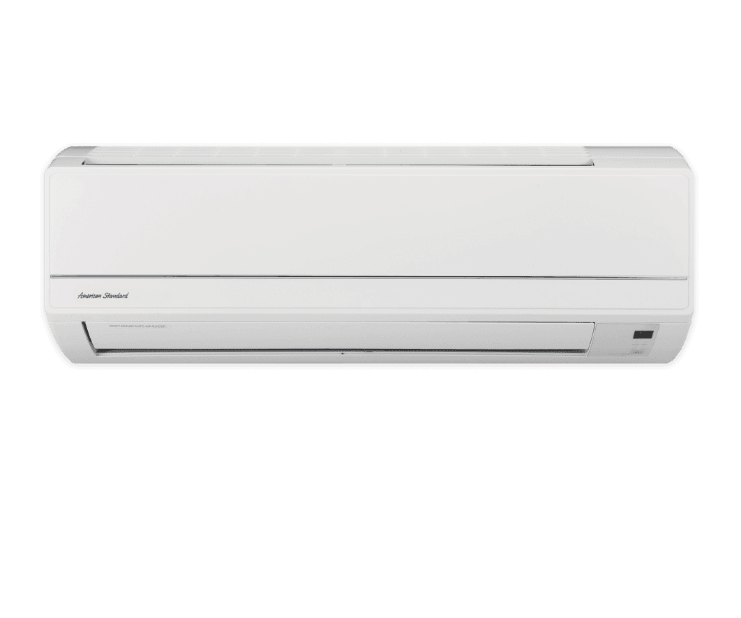 A white, wall-mounted single-zone ductless mini-split system by American Standard.